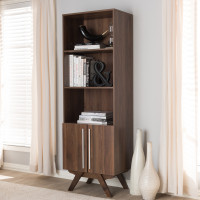 Baxton Studio BC 1560-01-Brown Ashfield Mid-Century Modern Walnut Brown Finished Wood Bookcase